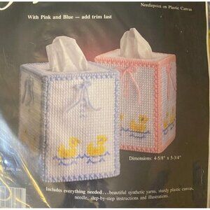 Betts Vintage Plastic Canvas Kit New NIP Ducky Tissue Box Cover 1990 Blue pink